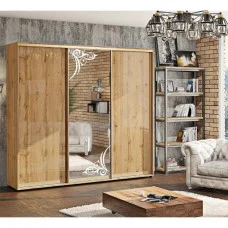 Wardrobe 2.1 m "chipboard" painted high gloss three-door with mirror